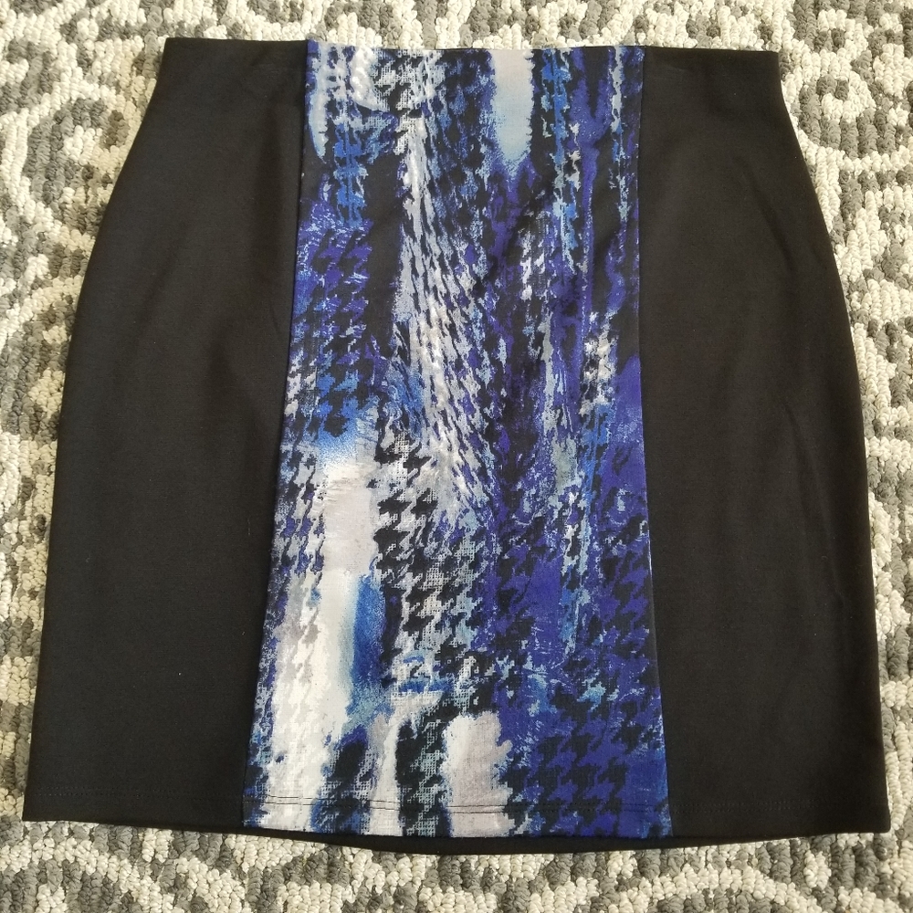 (10) Reitman's Modern Blue Comfort Pull On Fitted Pencil Skirt Art Deco Colorful